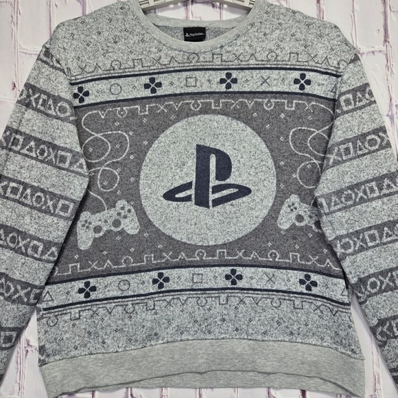 PlayStation Other - PlayStation Men XL Crewneck Sweatshirt Grey Marled Gamer Controller Symbols Logo